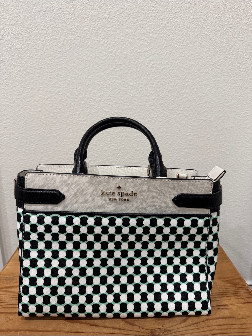 kate spade Black, White & Mint Geometric Satchel